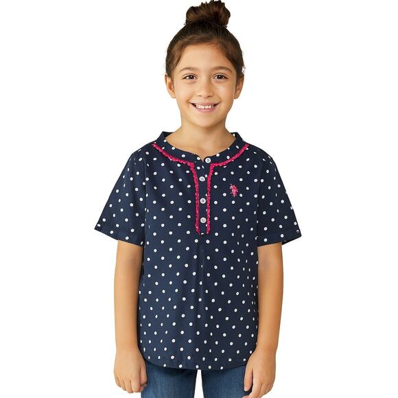 U.S. Polo Assn. Girls Polka Dot Short Sleeve Shirt - Size 6X - Picture 1 of 5